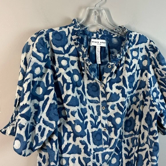 Apiece Apart Lumina Popover Batik Floral Indigo Hand Dyed Cotton Oversized SizeL - Picture 8 of 16